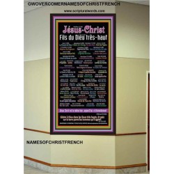 NAMES OF JESUS CHRIST WITH BIBLE VERSES IN FRENCH LANGUAGE {Noms de Jésus Christ}  Frame Art   (GWOVERCOMERNAMESOFCHRISTFRENCH)   "44X62"