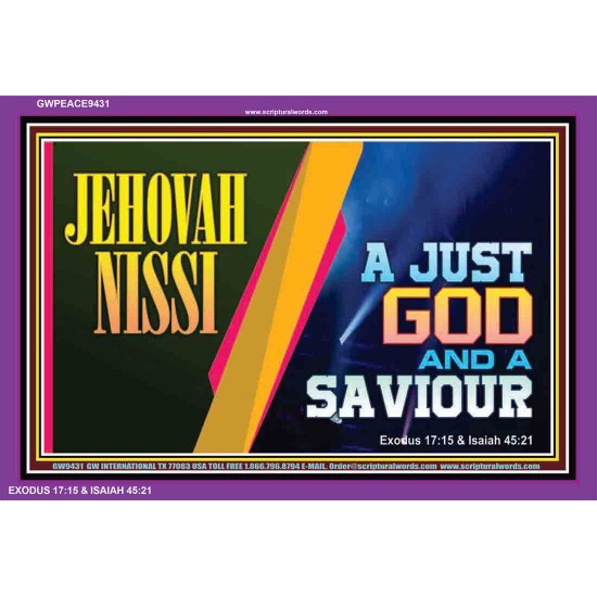 JEHOVAH NISSI A JUST GOD AND A SAVIOUR   Encouraging Bible Verse Framed   (GWPEACE9431)   