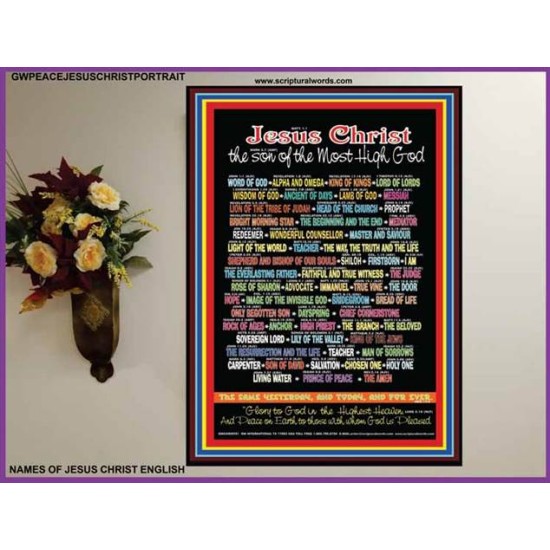 NAMES OF JESUS CHRIST WITH BIBLE VERSES POSTER   (GWPEACEJESUSCHRISTPORTRAIT)   