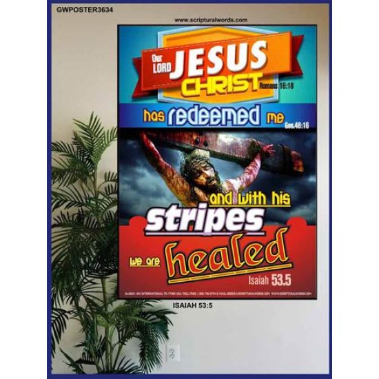 WITH HIS STRIPES   Bible Verses Wall Art Acrylic Glass Frame   (GWPOSTER3634)   