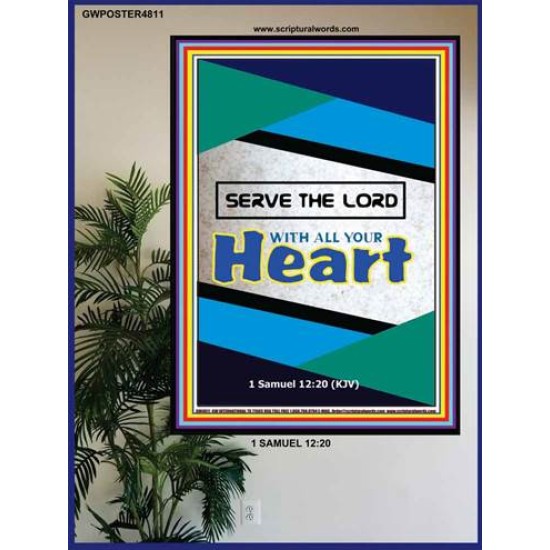 WITH ALL YOUR HEART   Large Frame Scripture Wall Art   (GWPOSTER4811)   