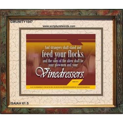 STRANGERS SHALL STAND AND FEED YOUR FLOCKS   Bible Verse Frame Art Prints   (GWUNITY1547)   