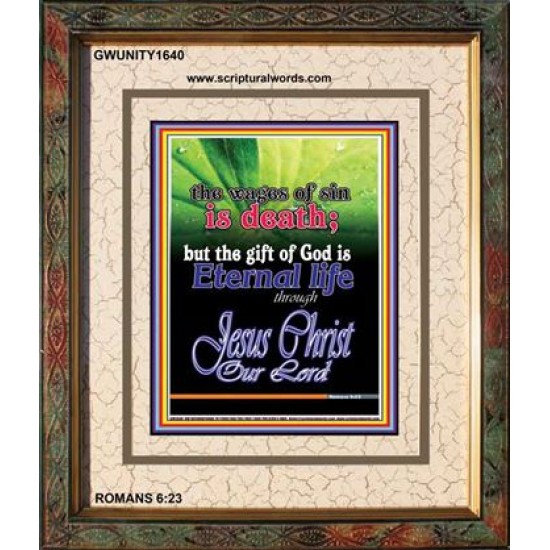 WAGES OF SIN IS DEATH   Christian Paintings Acrylic Glass Frame   (GWUNITY1640)   