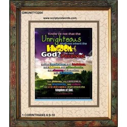 UNRIGHTEOUS SHALL NOT INHERIT THE KINGDOM   Large Framed Scripture Wall Art   (GWUNITY3204)   "20x25"