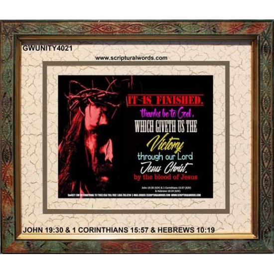 VICTORY BY THE BLOOD OF JESUS   Bible Scriptures on Love Acrylic Glass Frame   (GWUNITY4021)   