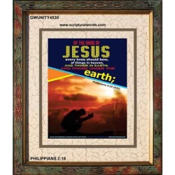 AT THE NAME OF JESUS   Contemporary Christian Wall Art Acrylic Glass frame   (GWUNITY4530)   