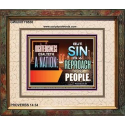 RIGHTEOUSNESS EXALTS A NATION   Encouraging Bible Verse Framed   (GWUNITY8530)   