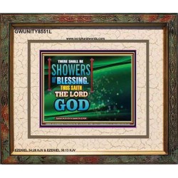 SHOWERS OF BLESSINGS   Encouraging Bible Verses Frame   (GWUNITY8551L)   