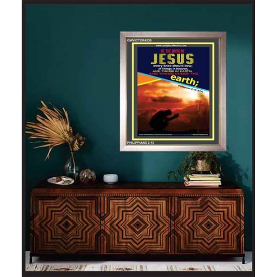 AT THE NAME OF JESUS   Contemporary Christian Wall Art Acrylic Glass frame   (GWVICTOR4530)   