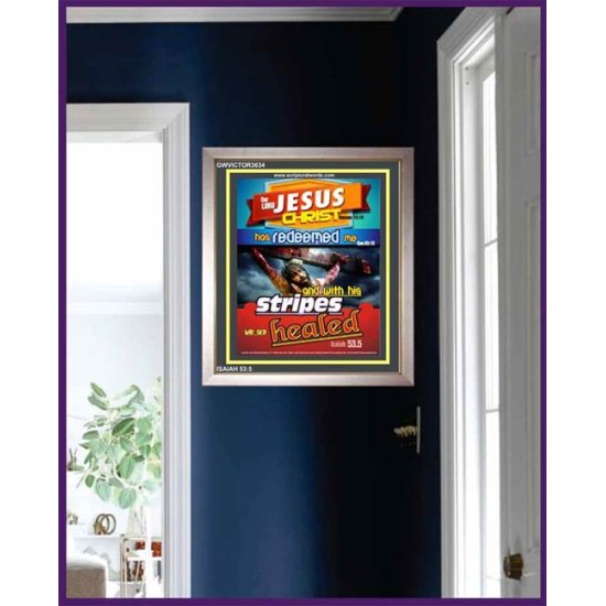 WITH HIS STRIPES   Bible Verses Wall Art Acrylic Glass Frame   (GWVICTOR3634)   