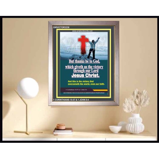 VICTORY THROUGH OUR LORD JESUS CHRIST   Encouraging Bible Verses Framed   (GWVICTOR3238)   