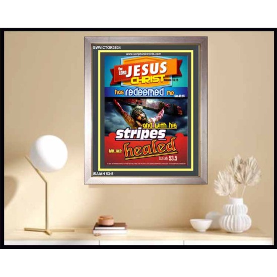 WITH HIS STRIPES   Bible Verses Wall Art Acrylic Glass Frame   (GWVICTOR3634)   