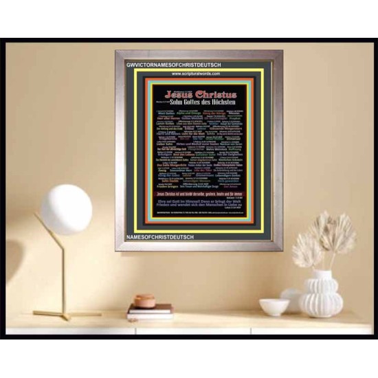 NAMES OF JESUS CHRIST WITH BIBLE VERSES IN GERMAN LANGUAGE {Namen Jesu Christi}   Wooden Frame  (GWVICTORNAMESOFCHRISTDEUTSCH)   