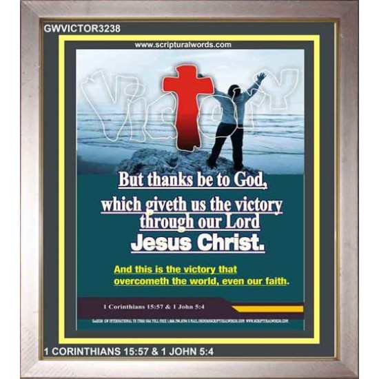 VICTORY THROUGH OUR LORD JESUS CHRIST   Encouraging Bible Verses Framed   (GWVICTOR3238)   