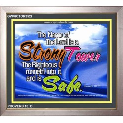 A STRONG TOWER   Encouraging Bible Verses Framed   (GWVICTOR3529)   "16x14"