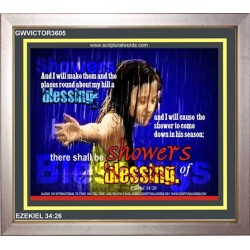 SHOWERS OF BLESSING   Frame Scripture Dcor   (GWVICTOR3605)   