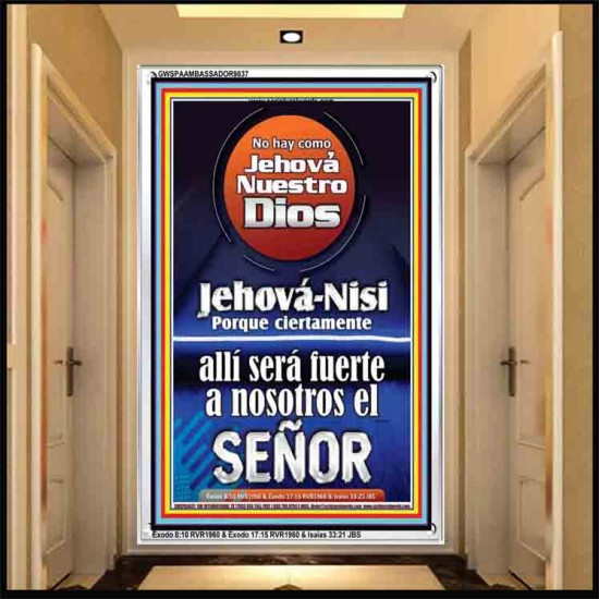 Jehová-Nisi Porque ciertamente allí será fuerte a nosotros el SEÑOR    Decoración de pared de habitación infantil enmarcada   (GWSPAAMBASSADOR9837)   