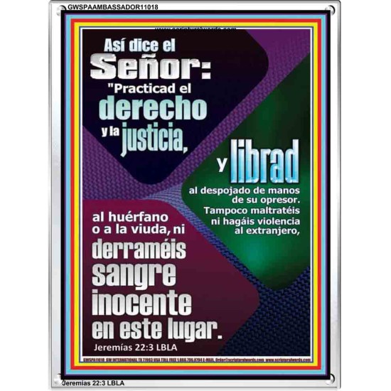 Practicad el derecho y la justicia   Decoración de pared interior enmarcada   (GWSPAAMBASSADOR11018)   