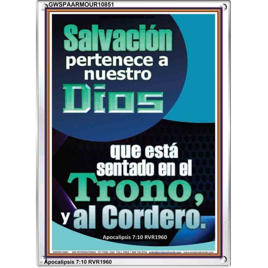 Salvation to our God who sits on the Throne   Marco de madera de las Escrituras   (GWSPAARMOUR10851)   