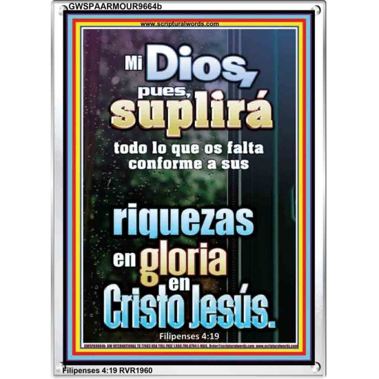 Riquezas en Gloria por Cristo Jesús   Versículo de la Biblia enmarcado personalizado   (GWSPAARMOUR9664b)   