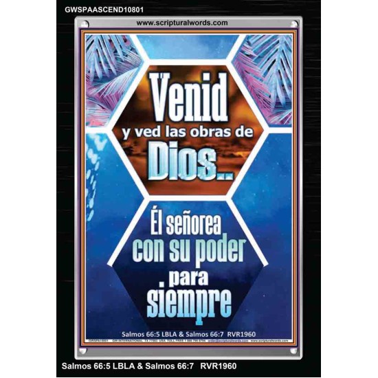 Venid y ved las obras de Dios   Marco de versículos de la Biblia en línea   (GWSPAASCEND10801)   