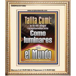 Talitha Cumi brilla como luces en el mundo   Versículos de la Biblia   (GWSPACOV10962)   "18x23"