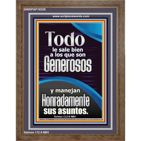 Todo le sale bien a los que son Generosos   Versículo de la Biblia enmarcado personalizado   (GWSPAF10235)   