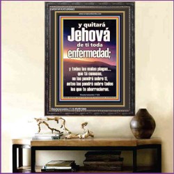Y quitará Jehová de ti toda enfermedad;   Versículos de la Biblia enmarcados en línea   (GWSPAFAVOUR9682)   