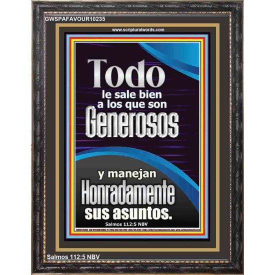 Todo le sale bien a los que son Generosos   Versículo de la Biblia enmarcado personalizado   (GWSPAFAVOUR10235)   