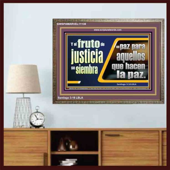 el fruto de justicia se siembra en paz   Decoración de escritura enmarcada.   (GWSPAMARVEL11138)   