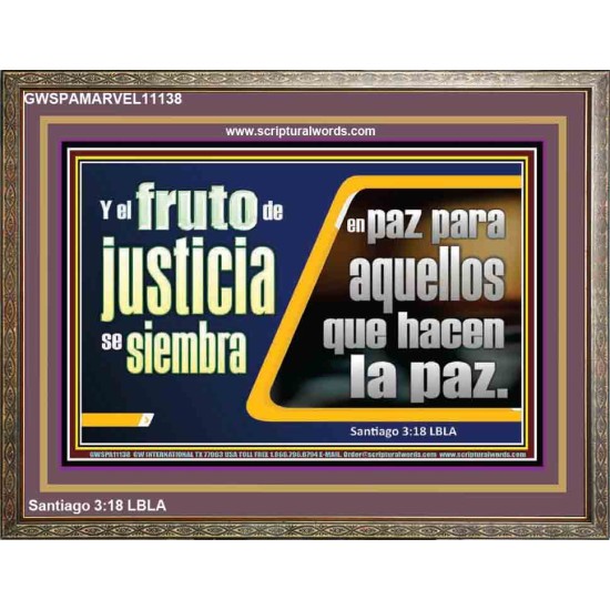 el fruto de justicia se siembra en paz   Decoración de escritura enmarcada.   (GWSPAMARVEL11138)   