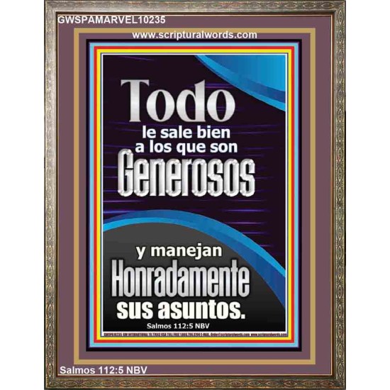 Todo le sale bien a los que son Generosos   Versículo de la Biblia enmarcado personalizado   (GWSPAMARVEL10235)   