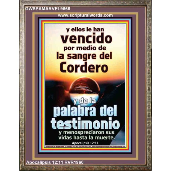 Vencida por la sangre del cordero   Arte enmarcado del verso de la biblia   (GWSPAMARVEL9666)   