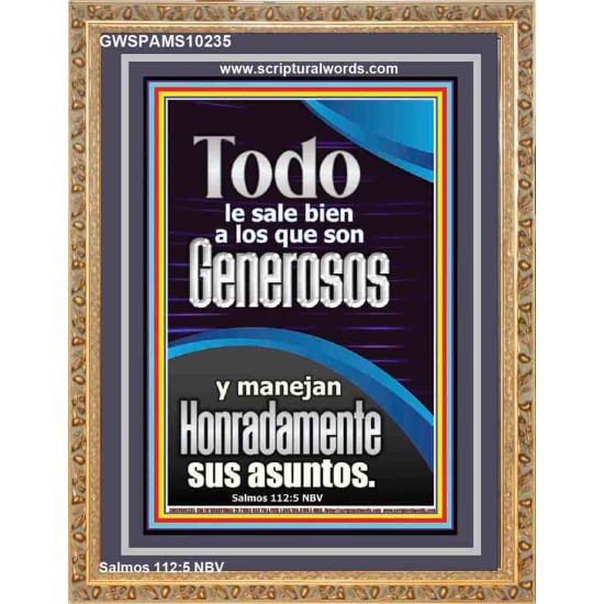 Todo le sale bien a los que son Generosos   Versículo de la Biblia enmarcado personalizado   (GWSPAMS10235)   