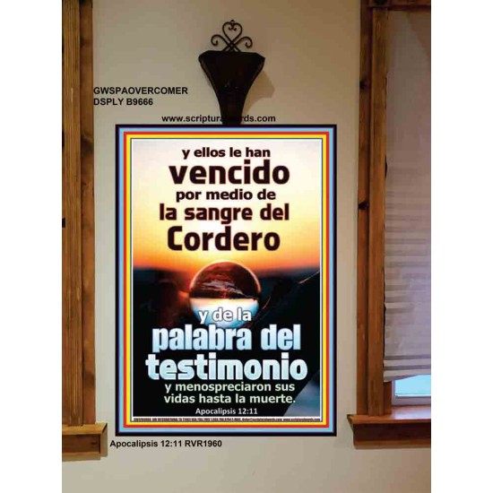 Vencida por la sangre del cordero   Arte enmarcado del verso de la biblia   (GWSPAOVERCOMER9666)   