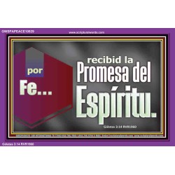 por Fe recibid la Promesa del Espíritu   Retrato de fe enmarcado en madera   (GWSPAPEACE10929)   "14X12"