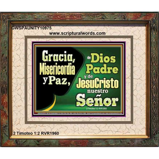 Gracia, Misericordia y Paz, de Dios   Marco de vidrio acrílico con retrato de las Escrituras   (GWSPAUNITY10975)   