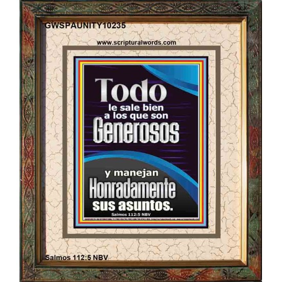 Todo le sale bien a los que son Generosos   Versículo de la Biblia enmarcado personalizado   (GWSPAUNITY10235)   